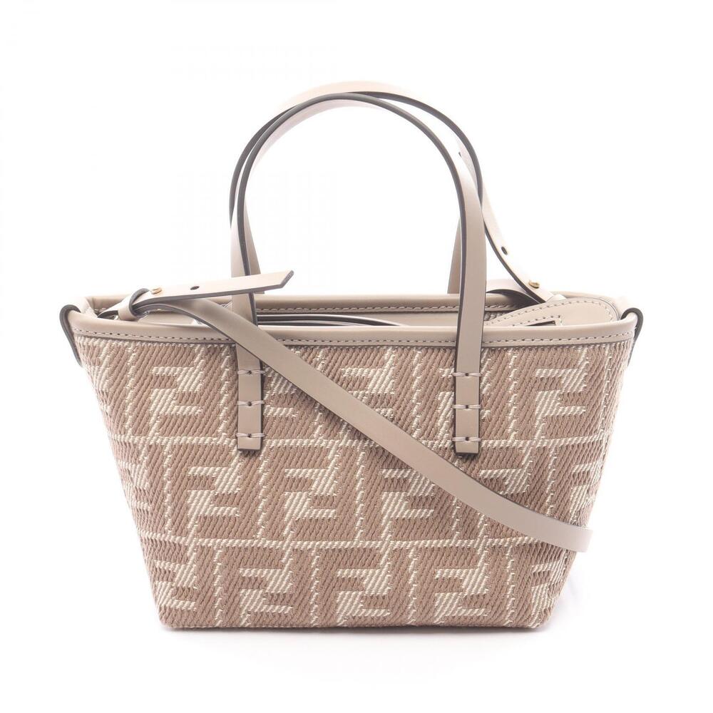 Fendi Roll Handbag Canvas Leather Beige